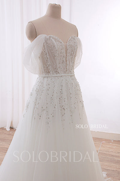 20240530B Ivory Off Shoulder A Line Fully Beading Wedding Dress