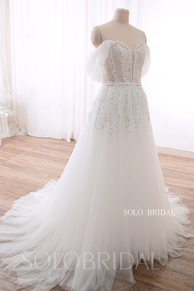 20240530B Ivory Off Shoulder A Line Fully Beading Wedding Dress