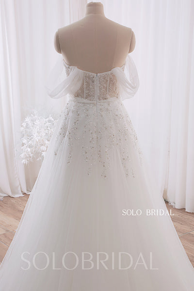 20240530B Ivory Off Shoulder A Line Fully Beading Wedding Dress