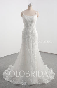 Ivory square neck fit and flare wedding dress with beaded lace 20241207A