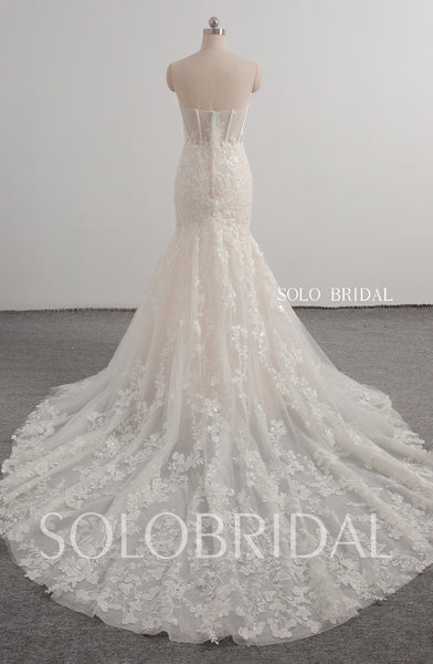 Champagne sweetheart mermaid cathedral train wedding dress 20241207E