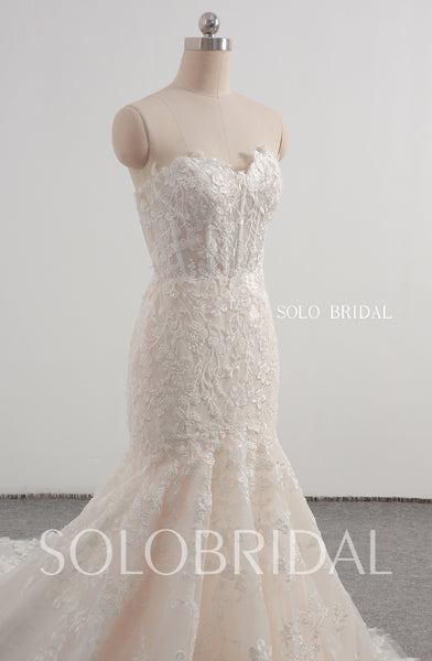 Champagne sweetheart mermaid cathedral train wedding dress 20241207E