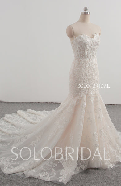 Champagne sweetheart mermaid cathedral train wedding dress 20241207E