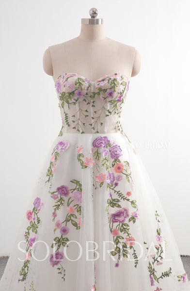 New purple roses sweetheart A line floral wedding dress 20241207F