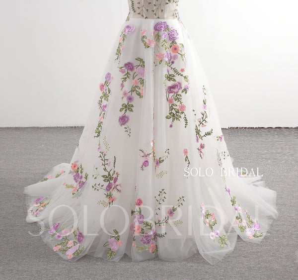 New purple roses sweetheart A line floral wedding dress 20241207F