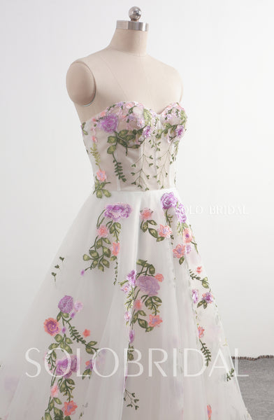 New purple roses sweetheart A line floral wedding dress 20241207F