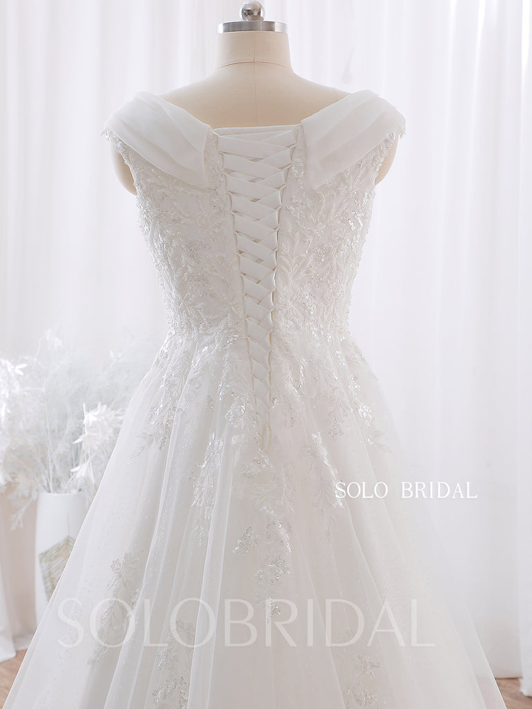 DPP_0001 Ivory Sparkle Lace A Line High Corset Back Wedding Gown –  SoloBridal