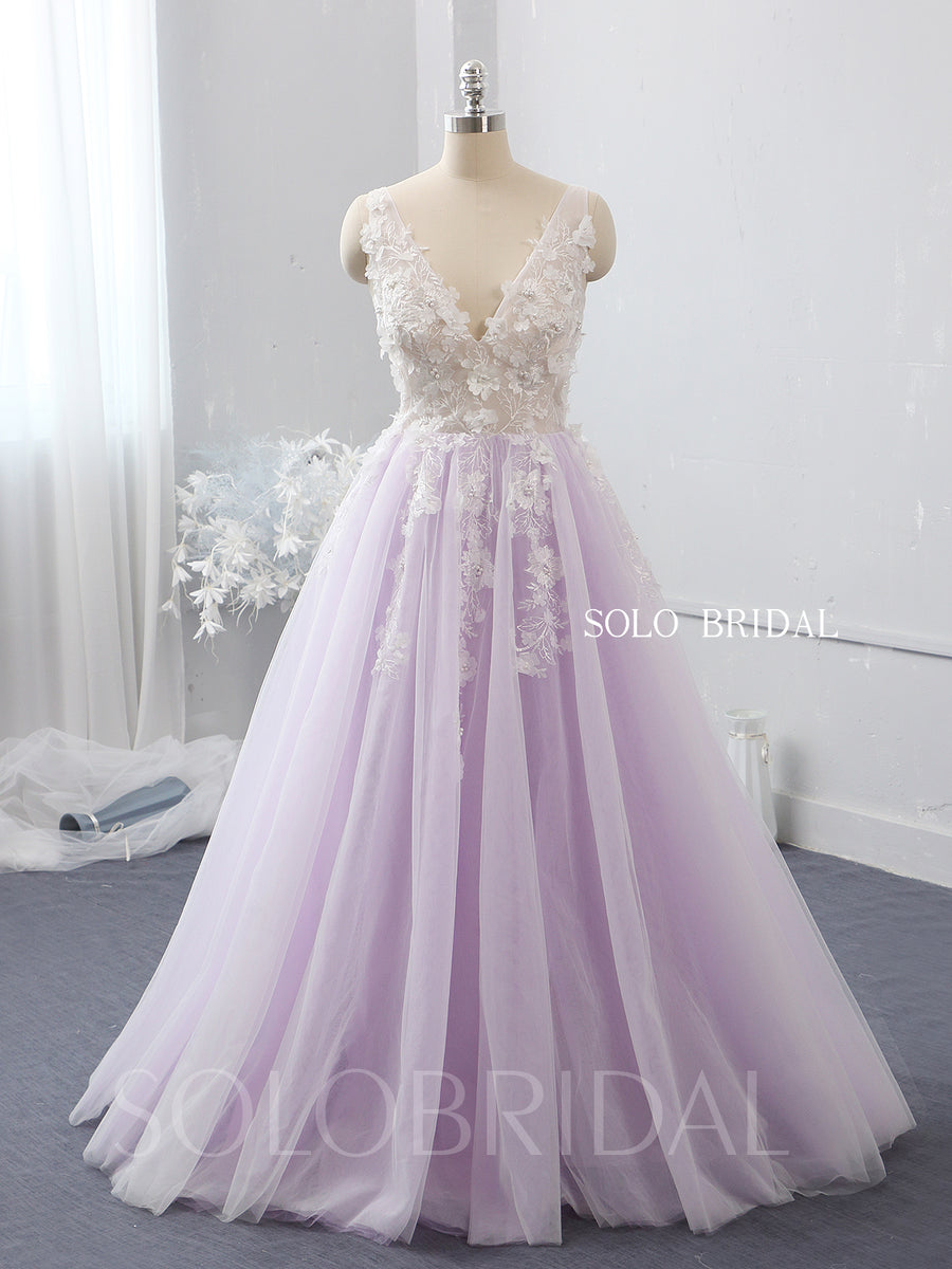 V neck 3D flower ivory and purple wedding dress 724A2293 – SoloBridal