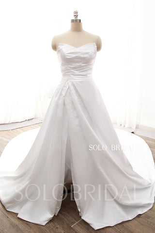 DPP_0001 Hot Sale White Popular Split Satin Pleated with Pearls A Line Wedding Dress