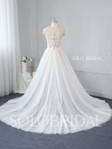 A Line See Through Halter Neck Wedding Dress with Split Opening