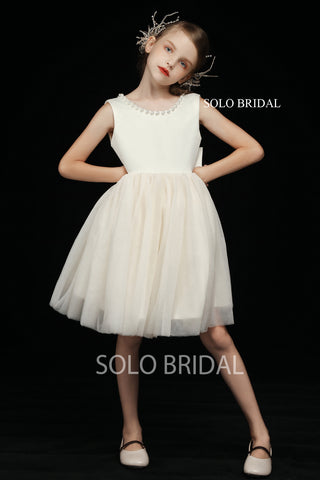 Ivory Round Bustline Flower Girl Dress with Bow